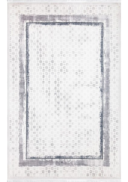 Labores Modern Gri Beyaz Polyester Kaydırmaz Makine Halısı