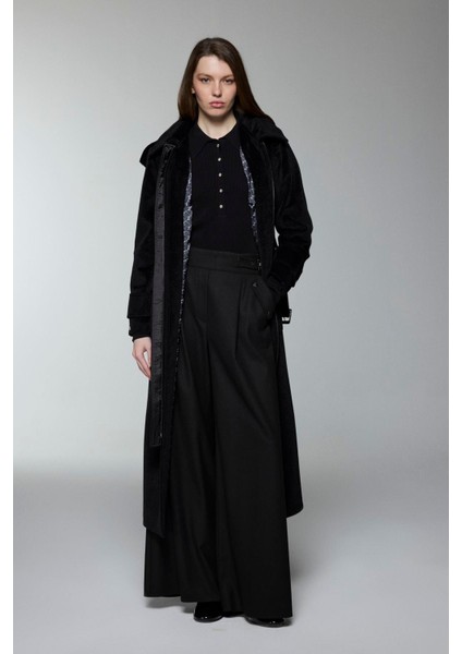 Kapüşonlu Kemer Detaylı Kaban