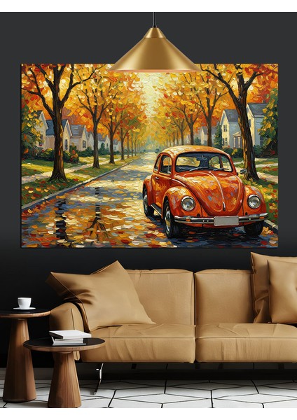 Sonbahar Arabası Yolda Dekoratif Kanvas - Mdf Ahşap Tablo fiyatları