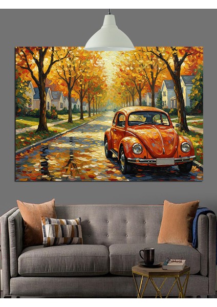 Sonbahar Arabası Yolda Dekoratif Kanvas - Mdf Ahşap Tablo fırsatları