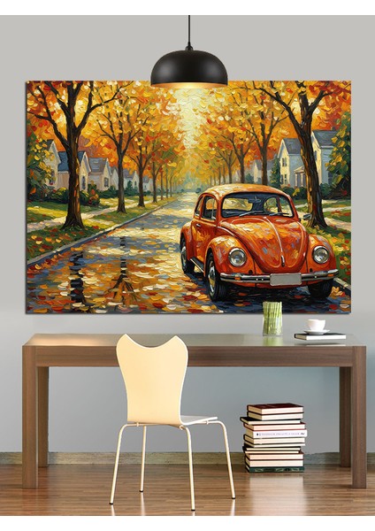 Sonbahar Arabası Yolda Dekoratif Kanvas - Mdf Ahşap Tablo indirimleri