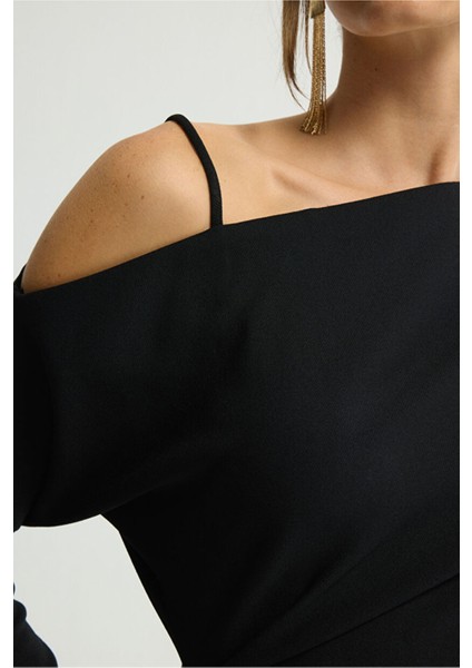 Omuzu Açık Uzun Elbise Siyah 124L9747000 fırsatları