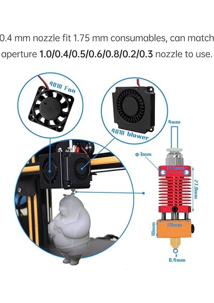 Tam Montajlı Hotend Kiti 24V Silikon Kapaklı 1.2m Terstör Cr-10/cr-10 S5/CR-10-S4/CR-10S/CR-10 Nı/ender 2/ender-3/ender 3 Pro ile Uyumlu/ender-3s/ender 5 modelleri