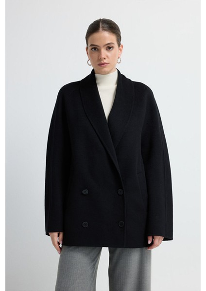 Kruvaze Kaşe Kısa Kaban Siyah 13645490000