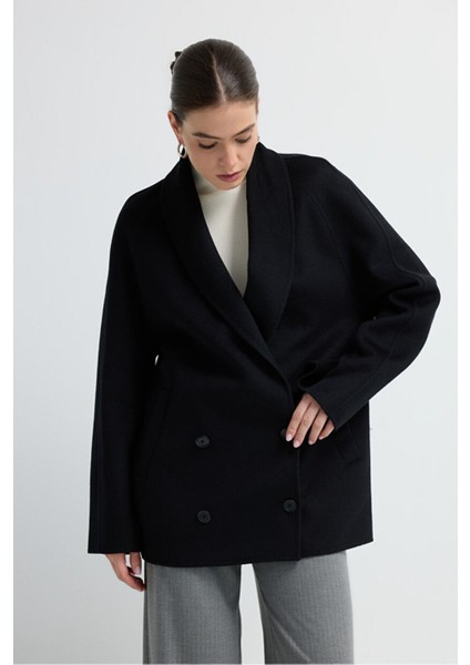 Kruvaze Kaşe Kısa Kaban Siyah 13645490000 fırsatları