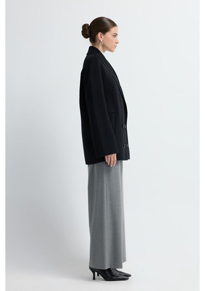 Kruvaze Kaşe Kısa Kaban Siyah 13645490000