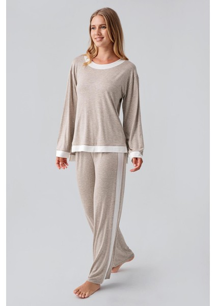 Uzun Kollu Basic Esnek Viskoz Pijama Takım 18209