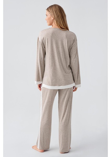 Uzun Kollu Basic Esnek Viskoz Pijama Takım 18209 modelleri