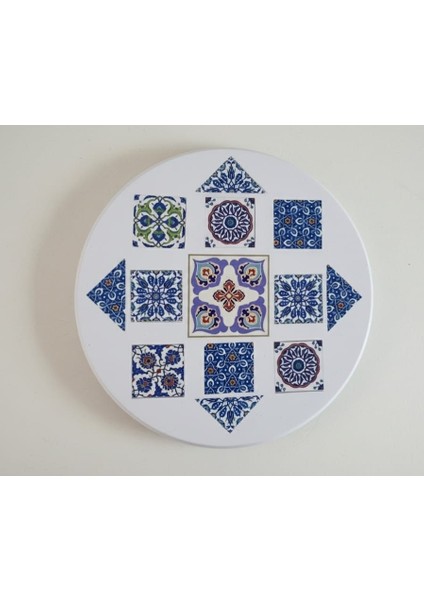 El Yapımı Çini Desenli Yuvarlak Dekoratif Tepsi / Duvar Panosu 30 cm