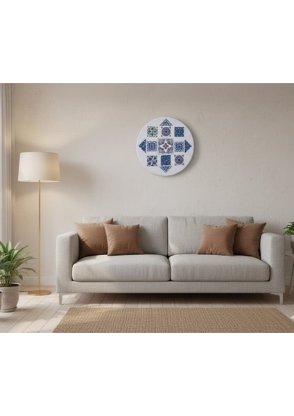 El Yapımı Çini Desenli Yuvarlak Dekoratif Tepsi / Duvar Panosu 30 cm fırsatları