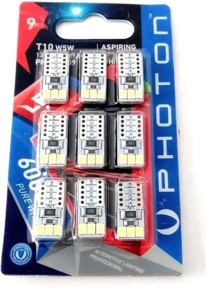 W5W T10 Dipsiz LED Tavan Park Plaka Ampulü, 9 Adet, Beyaz