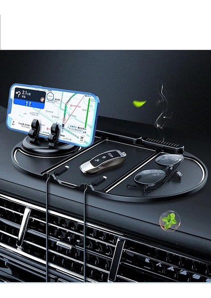 Fonksiyonlu Araç Içi Organizer, Telefon Numaratör, Telefon Tutucu ve Kaymaz Mat, Numaratörlü, 27.5X18.5 Cm, Siyah