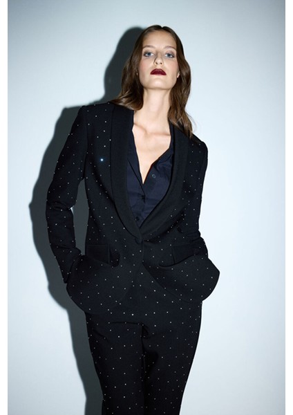 Taşlı Ceket Siyah 11937924002