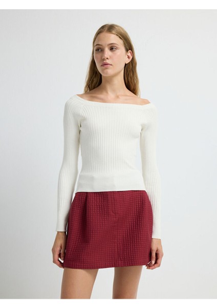 Yakası Açık Triko Kazak Kemik 13942993002