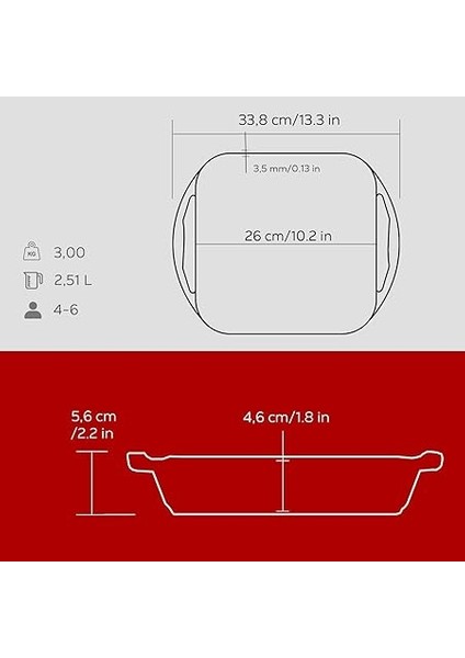 Döküm Kızartma Tavası, Kare, 26X26 Cm, Kırmızı indirimleri