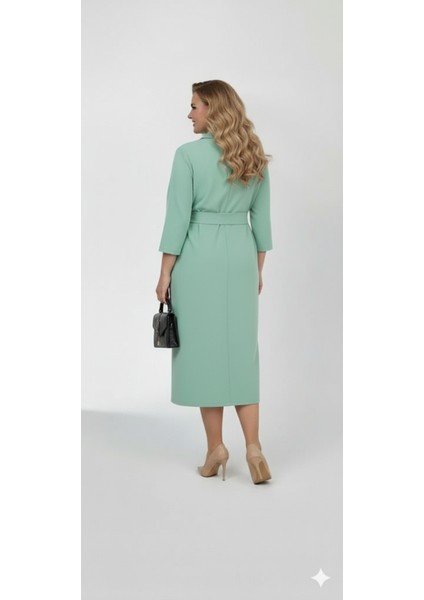 Kadın Büyük Beden Gömlek Yaka Bağlamalı Elbise 5399-26 fiyatları