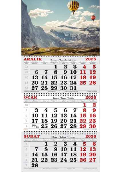2026 Yılı Gemici Takvimi- Dağ, Gökyüzü ve Balonlar