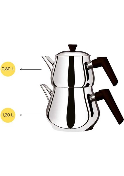 Çaykara Soft Mini Çelik Çaydanlık Takımı - Gri / Kırmızı - 1,2 Lt + 800 ml modelleri