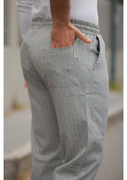 Erkek Beli Bağcıklı Çizgili Pantolon modelleri