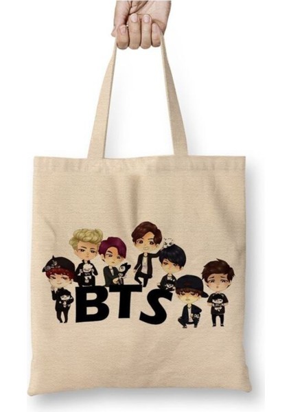 Babylook Kpop Bangtan Boys Bts Team Integrantes Beyaz Bez Çanta Uzun Saplı Alışveriş Çantası