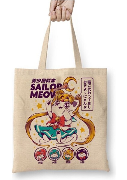 Sailor Moon Bez Çanta Uzun Saplı Alışveriş Çantası Plaj Çantası