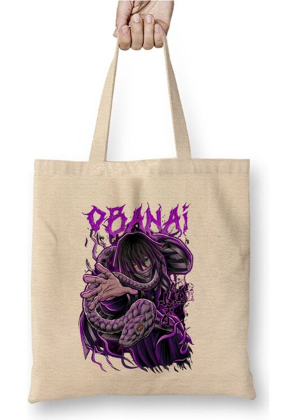 Obanai Iguro Demon Slayer Iblis Keser Beyaz Bez Çanta Uzun Saplı Alışveriş Çantası