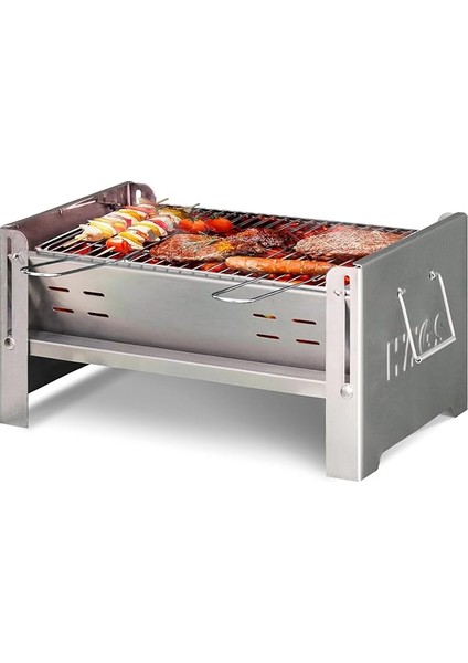 Katlanır Mangal, Paslanmaz Çelik, Barbekü Kömür Mangalı, Izgaralı, Portatif Taşınabilir Pratik Mangal