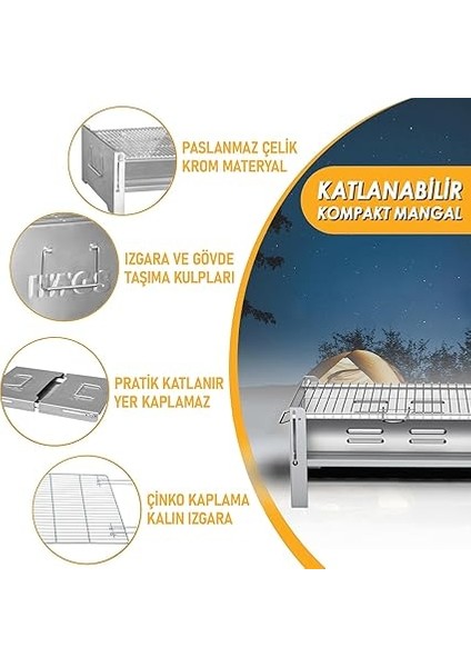 Katlanır Mangal, Paslanmaz Çelik, Barbekü Kömür Mangalı, Izgaralı, Portatif Taşınabilir Pratik Mangal fiyatları