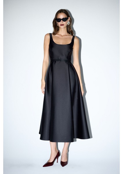 Kolsuz Midi Boy Elbise Siyah 12443243003