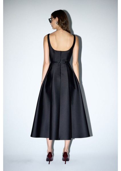 Kolsuz Midi Boy Elbise Siyah 12443243003