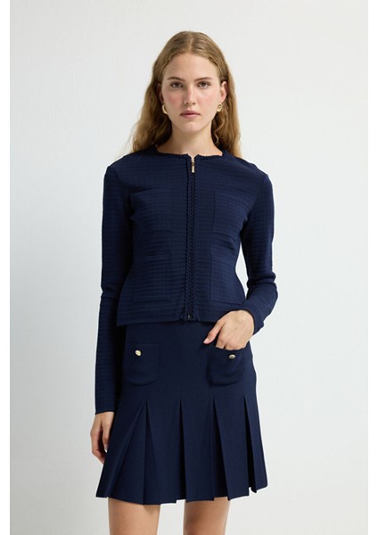 Cep Detaylı Fermuarlı Triko Hırka Lacivert 13445591000 fırsatları