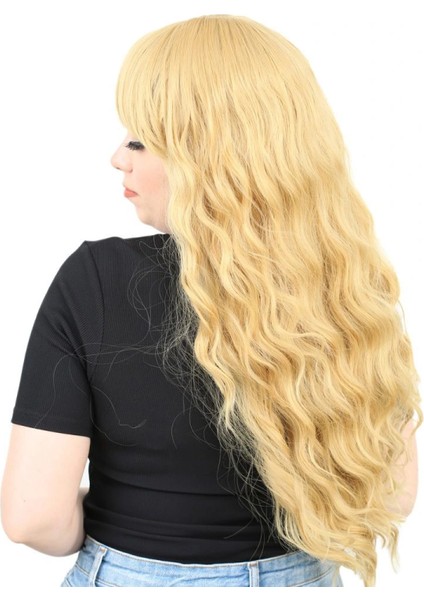 Perçemli Uzun Su Dalgası Fiber Sentetik Peruk - Sarı modelleri