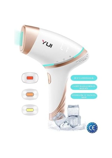 Yui IPLV15 Pro Vücut -Yüz- Bikini Başlıklı Ağrısız Otomatik ve Manuel Atım Buz Lazer Epilasyon Cihazı Beyaz fiyatları