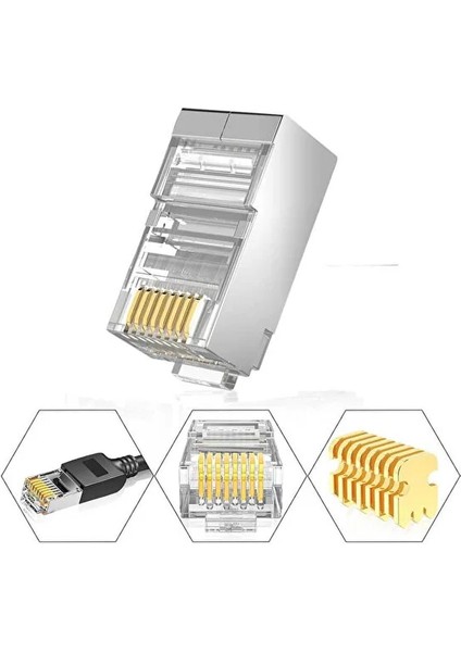 1000 Adet Yeni Nesil Metal 3micron Gold Plated CAT5CAT6 RJ45 Konnektörü 8P8C Ethernet Kablo Ucu Jack