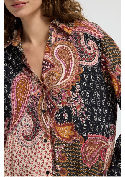 Önü Düğmeli Desenli Gömlek Emp.pudra 13046060000 fiyatları