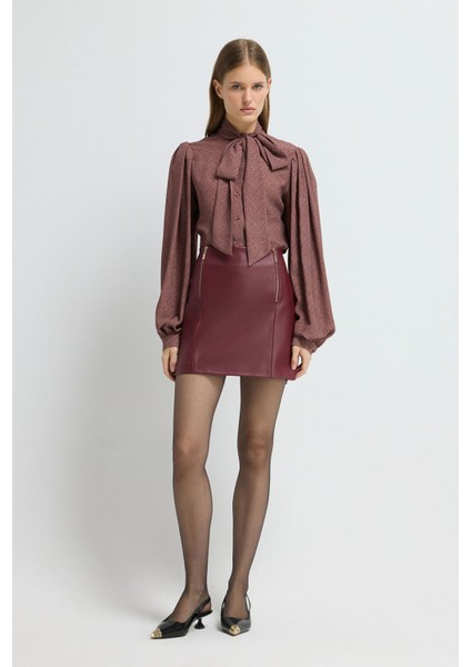 Fermuar Detaylı Deri Etek Bordo 12745997000