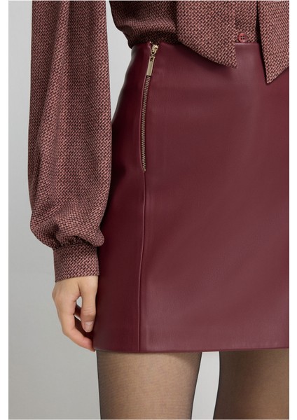 Fermuar Detaylı Deri Etek Bordo 12745997000 fırsatları