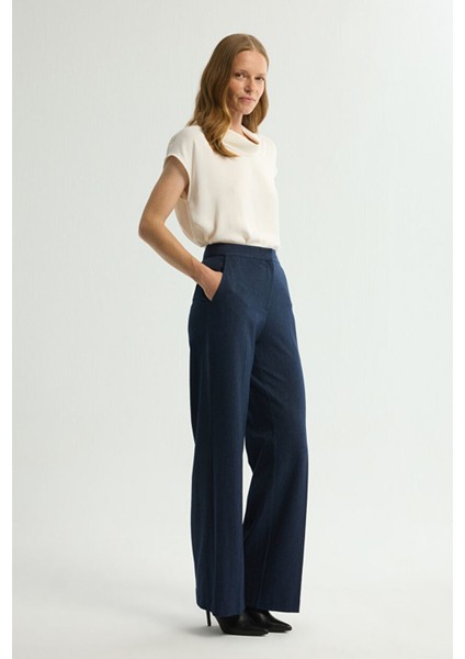 Jean Görünümlü Geniş Paça Pantolon Lacivert 153L9470001 modelleri