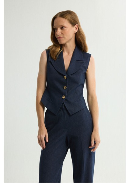 Jean Görünümlü Geniş Paça Pantolon Lacivert 153L9470001 indirimleri