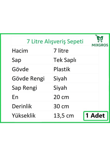 Plastik Kozmetik Alışveriş El Sepeti 7 Litre Siyah 1 Adet fiyatları