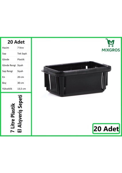 Plastik Kozmetik Alışveriş El Sepeti 7 Litre Siyah 20 Adet