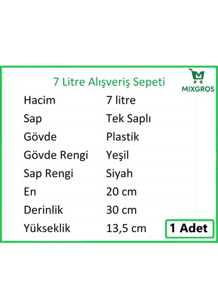 Plastik Kozmetik Alışveriş El Sepeti 7 Litre Yeşil 1 Adet fiyatları