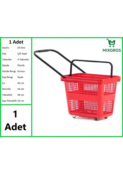 Tekerlekli Plastik Market Alışveriş El Sepeti 54 Litre Kırmızı 1 Adet fiyatları