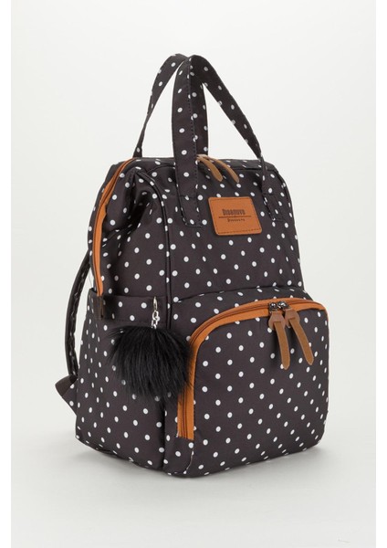Siyah Puantiyeli Termos Gözlü Anne Bebek Bakım Sırt Çantası | Çok Gözlü Organizer-Ponponlu fiyatları