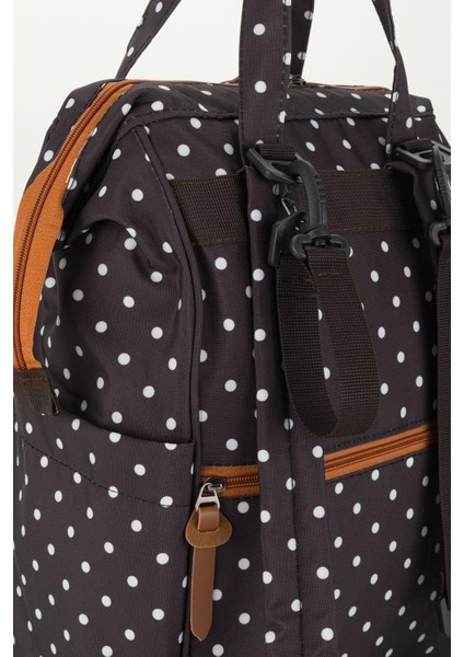 Siyah Puantiyeli Termos Gözlü Anne Bebek Bakım Sırt Çantası | Çok Gözlü Organizer-Ponponlu