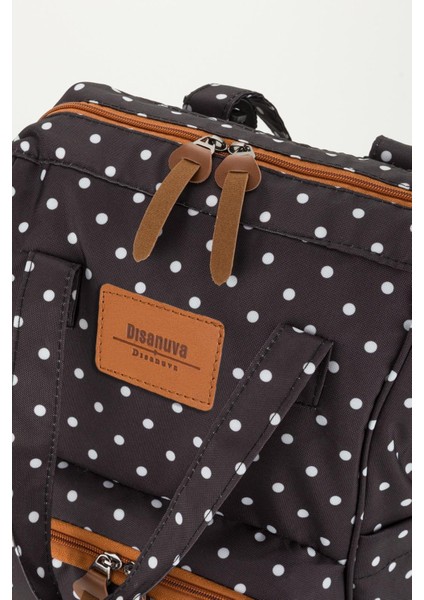 Siyah Puantiyeli Termos Gözlü Anne Bebek Bakım Sırt Çantası | Çok Gözlü Organizer-Ponponlu