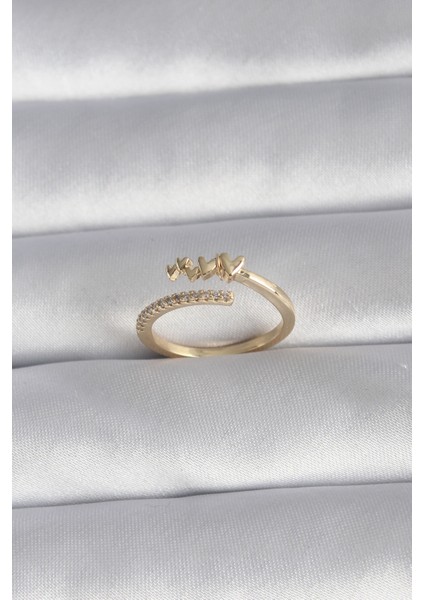 Pirinç Gold Renk Zirkon Taş Detay Kalp Model Kadın Yüzük