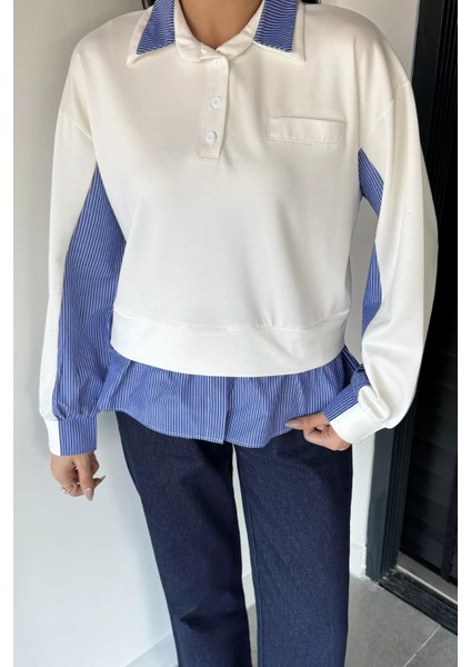 Kadın Polo Yaka Gömlek Garnili Sweatshirt P-00019010