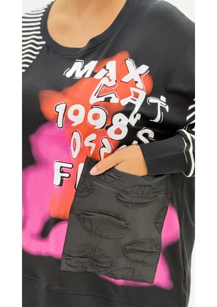 Büyük Beden Cepli Çizgili Taş Detaylı Uzun Kol Oversize Kadın Sweatshirt indirimleri