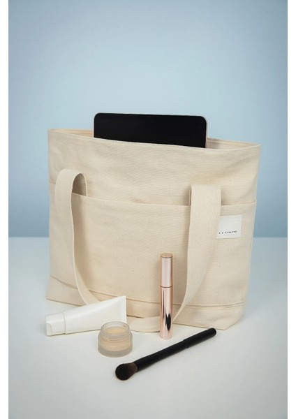 Kadın Krem El, Omuz ve Plaj Çantası. Kanvas Çok Amaçlı Kullanım Çanta